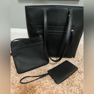 Large shoulder tote, smaller tote and wristlet. 3 piece set.